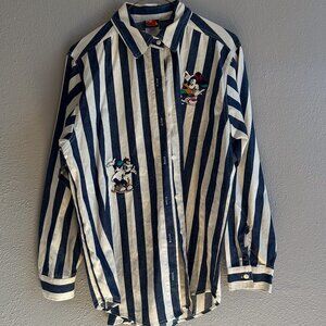 Vintage 90s Disney Store Blue Stripe Embroidered Mickey Button Up Shirt